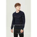 Wool Blend Round Neck Striped Knitting Men Sweater